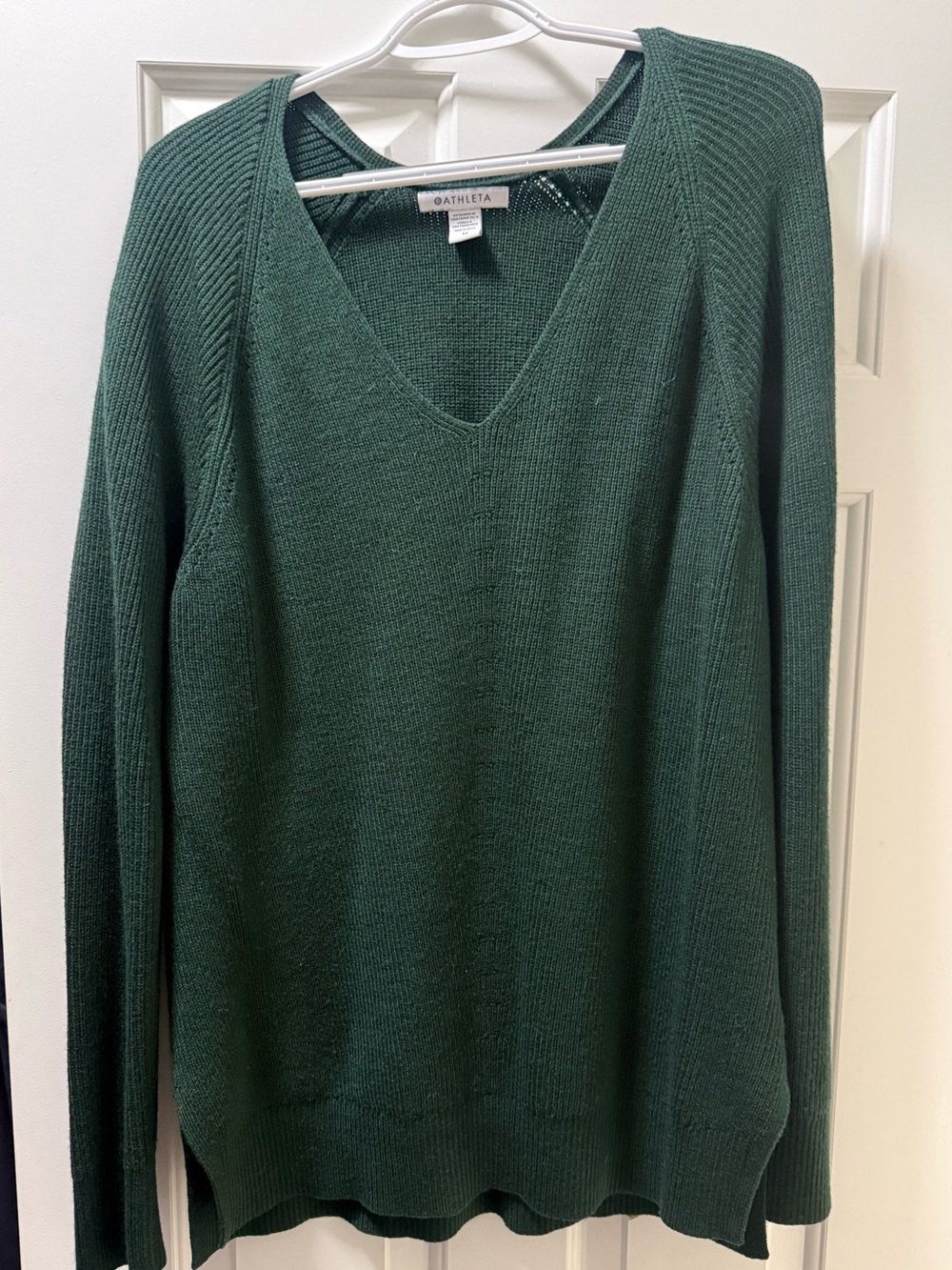 Athleta Deep Green V-Neck Knit Sweater